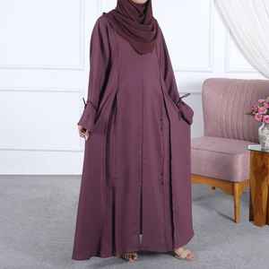 Abaya d'hiver en coton personnalisé à col haut avec fermeture éclair, épaisse, pour femmes musulmanes, robe islamique, vente en gros d'abayas - Product Image 2