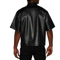 Camisa de Cuero Personalizada para Hombre, Manga Corta, con Cierre, Negra, de Algodón, Antiarrugas, para Fiesta, Club, Noche, con Bolsillos con Solapa en el Pecho, OEM