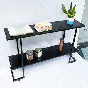 Rustic Villa Living Room <b>Console</b> <b>Table</b> with Wooden Top and Iron Frame Marble Accented - Product Image 2