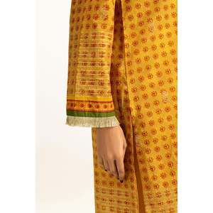 Conjunto de Traje de 3 Piezas Color Mostaza con Estampado Dorado para Mujer - Product Image 1