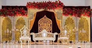 Decoración de Escenario para Ceremonia de Boda Tradicional Profesional Vintage de Rajwada, Ligera, de Fibra de Vidrio, con Tema Dorado, Juego de Nikah - Product Image 5