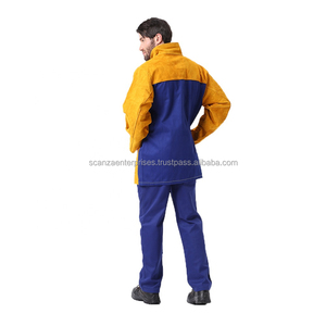 เสื้อแจ็กเก็ตเชื่อมหนังวัวสีน้ำตาลเหลืองแขนโพลีเอสเตอร์กันไฟกันรังสีกันความร้อนโลโก้ที่กำหนดเอง300-500C - Product Image 5