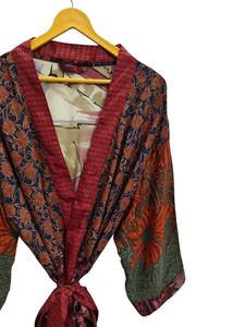 Latest 2025 Indian <b>Robe</b> Floral Silk Sari Kimono Vintage Sari <b>Robe</b> Soft <b>Beach</b> Party Gown Indian Handmade Silk Kimono silk <b>robe</b> - Product Image 3