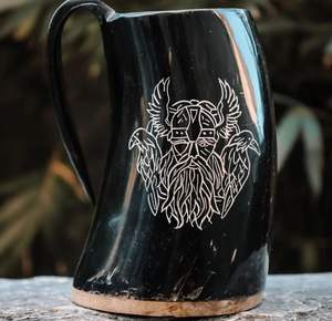 Tasse à boire en corne de buffle polie pour les amateurs de Viking tasse à eau en corne de buffle authentique pour décor à la maison rustique meilleur Logo - Product Image 1