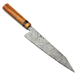 Couteau de chef de 8 pouces de haute qualité Lames PRESTIGE en acier damas VG10 67 couches Couteau de cuisine à manche en ronce de bois d'olivier Vente en gros - Product Image 5