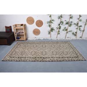 Alfombra turca Vintage marrón Beige clásica 4,9 'X 8,6 'de lana de tejido plano Boho alfombra de yute para sala de estar patrón de retazos de látex - Product Image 1