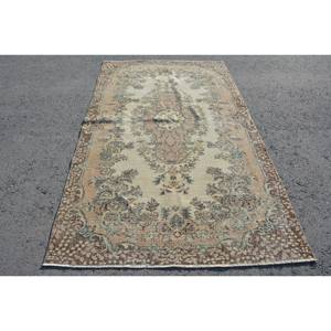 Alfombra de lana turca Vintage, beige, marrón, 4 pies, 8 pulgadas, área grande, rectángulo, Colección clásica, patrón de retazos, látex para pasillos de adolescentes - Product Image 1