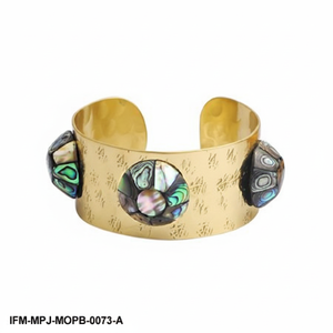 Handmade Abalone Shell & Brass Cuff Bangle Iridescent Mother of <b>Pearl</b> Inlay <b>Gold</b> Statement <b>Bracelet</b> - Product Image 2