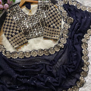 Heavy Faux Georgette Saree con Secuencia y trabajo de espejo real para todos los eventos con borlas adjuntas - Product Image 1