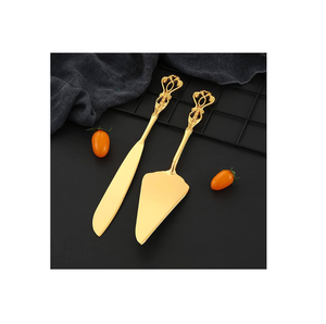 เซิร์ฟเวอร์เค้กเหล็กและทองเหลืองและมีด ชุดมีดเค้กแต่งงาน ชุดเสิร์ฟสําหรับตัดเค้กในราคาที่ดีที่สุด - Product Image 6