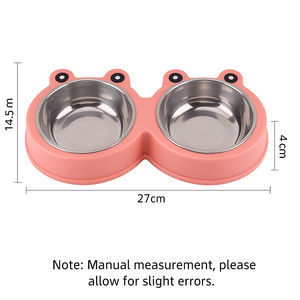 Karikatür kurbağa çift hayvan mama kabı kaymaz çıkarılabilir paslanmaz çelik yemekleri otomatik küçük köpekler kediler için besleyiciler yapılan PP PC malzeme - Product Image 2