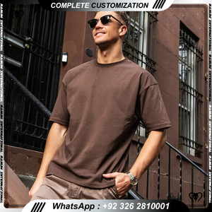 Camiseta de manga corta con hombros caídos de gran tamaño 100% algodón para hombre Camiseta de algodón orgánico Camiseta con estampado liso en blanco - Product Image 5