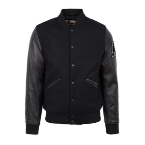 La mejor chaqueta de bombardero de béisbol de tela alta de invierno a la moda, mangas genuinas de lana negra, soporte con capucha, decoración de Letterman bordada - Product Image 2