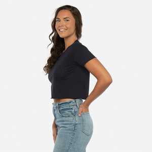 Maglietta da <span class=keywords><strong>donna</strong></span> Basic con scollo rotondo a manica corta da <span class=keywords><strong>donna</strong></span> Pullover giallo <span class=keywords><strong>senape</strong></span> a maniche corte Crop Top traspirante Crop Top - Product Image 1