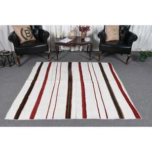 Alfombra Vintage de 5.3x5.7 pies, Alfombra Turca, Alfombra con Bordes Rojos y Blancos - Product Image 2