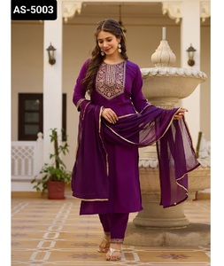 Nueva Ropa Étnica India Rayon Slub Material Salwar Kameez Traje con Secuencia Codding Bordado Trabajo Vestido de ropa tradicional - Product Image 1