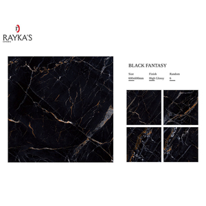 กระเบื้องเซรามิกพื้นพอร์ซเลนสีดำขนาด600x600มม. แผ่นหนา5มม. แผ่นใหญ่สำหรับใช้ตกแต่งภายใน - Product Image 6