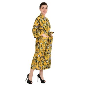 Kimono estilo bohemio, ligero y lujoso, para verano, con estampado a mano de diseño indio de mono en árbol, de algodón, elegante y de lujo. - Product Image 4