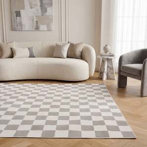 Modern Jute Rectangular Checkerboard <b>Rug</b> for Living Room Hallway <b>Bedside</b> - Product Image 2