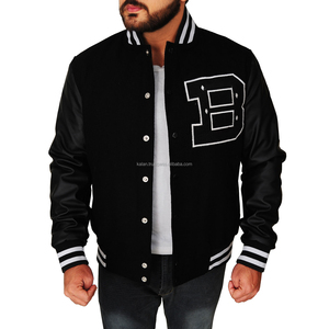 Chaqueta universitaria de lana personalizable, estilo universitario vintage con rayas blancas, cuello levantado, decoración bordada de invierno, 2017 - Product Image 1