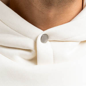 Sudadera con capucha de color crema de gran tamaño para hombre-Sudadera con hombros descubiertos de lana pesada con bolsillo de canguro - Product Image 4