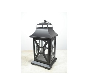 Lanterne en métal à bougie noire Décoration de jardin moderne extérieure - Product Image 1