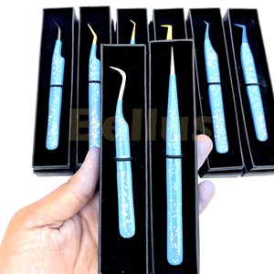 Pinzas de pestañas de acero inoxidable con punta de color Herramienta de extensión de pestañas de alta precisión con logotipo personalizado para salón y uso personal - Product Image 4