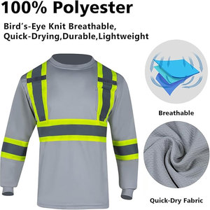Chemises de travail à manches longues en polyester de construction ignifuge haute visibilité pour hommes, pantalons de travail de sécurité respirants et réfléchissants - Product Image 4