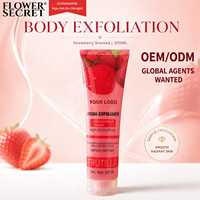 FLOWER SECRET 300ml Gel Exfoliant Corps Fraise à l'Acide Hyaluronique - Pour Adultes Tous Types de Peau - Services OEM/ODM Agence de Marques