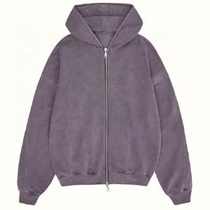 Sweat à capuche pour hommes 100% coton 450gsm fermeture éclair lavage à l'acide sweat à capuche surdimensionné délavé au soleil lavage à l'acide sweat à capuche imprimé vintage - Product Image 1