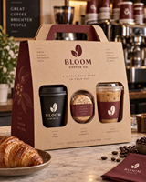 Boîte cadeau personnalisée pour café AT PACK avec poignée |   Boîte d'emballage à emporter pour 3 gobelets avec logo pour café, salons de thé et boissons