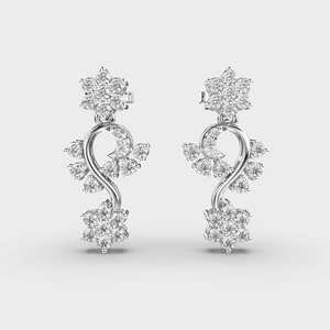 Boucles d'oreilles pendantes en diamant floral coupe ronde boucles d'oreilles de fiançailles en diamant Moissanite 14k boucles d'oreilles cadeaux de mariée en or massif - Product Image 5