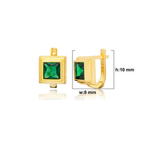 Venta al por mayor 925 Plata Esterlina Esmeralda CZ Diseño Cuadrado Pendientes Joyería - Product Image 2