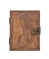 Journal intime personnalisé à couverture rigide en cuir véritable avec motif de corbeau et anthracite en relief, carnet de notes à couverture rigide avec serrure en C en métal antique
