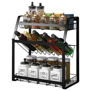 Organiseur d'outils de nettoyage, supports et étagères de rangement, quatre niveaux, acier au carbone, type debout, étagère à vaisselle de cuisine - Product Image 1