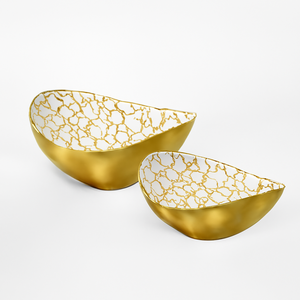 Cuenco de acero recubierto de esmalte con patrón de craquelado blanco y dorado, cuencos decorativos para postres, vajilla de lujo, cuencos elegantes - Product Image 1