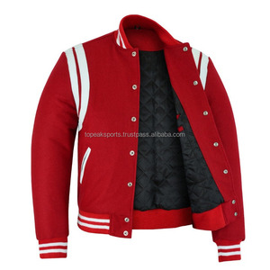 2026 OEM <b>Red</b> <b>Wool</b> Stand Collar Varsity Jacket Men's White Leather Trims Plus-Size Winter Heated - Product Image 3