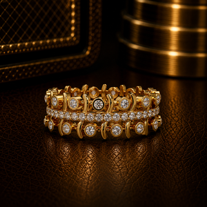 Art Deco Jewelry Statement Band <b>Ring</b> 14K Pure <b>Gold</b> Bezel <b>Set</b> Round Cut Lab Grown Diamond Eternity Band <b>Ring</b> Unisex Diamond <b>Rings</b> - Product Image 1