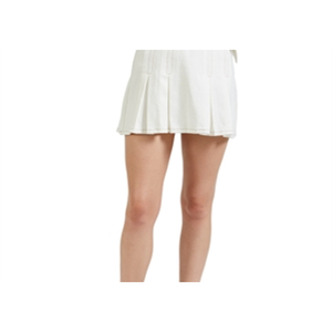 Minigonna plissettata in cotone bianco En Saison, tessuto traspirante, taglia XS, vita naturale a impero con decorazioni stampate - Product Image 2