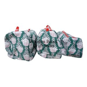 ชุดกระเป๋าเครื่องสำอางและอุปกรณ์เสริม 3 ชิ้น ทำมือ เป็นมิตรกับสิ่งแวดล้อม ดีไซน์ทันสมัย พร้อมซิปปิด สำหรับผู้หญิง ผลิตจากผ้าฝ้ายอินเดีย 100% - Product Image 2