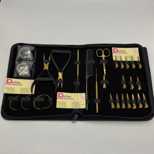 Outils d'extension de cheveux au plasma doré Kit d'extension en acier inoxydable crochets perles aiguilles en forme de C ciseaux à cheveux et pinces d'extension de cheveux - Product Image 1