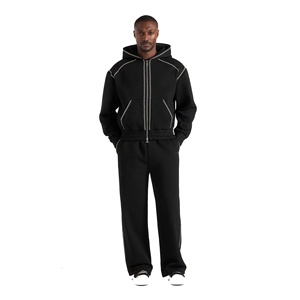 Ensemble de survêtement molletonné deux pièces pour homme, personnalisé OEM, style streetwear hiver, en coton épais 100% écologique, couleur unie (pantalon de survêtement et sweat à capuche) - Product Image 1