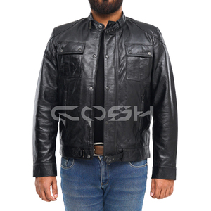 Fabricant et fournisseur de blousons en cuir noir robustes pour motards avec boucle de réglage à la ceinture et plusieurs poches - Product Image 3
