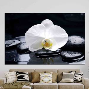 Impression sur toile florale : Art mural élégant en verre trempé avec pierres de spa et orchidées, toile enveloppée - Product Image 1