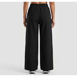 Endurance Black Canvas <b>Trousers</b>-Breathable Oversized Wide Leg Pants <b>Elastic</b> <b>Waist</b> Wrinkled Casual Style for Summer Season XL - Product Image 3