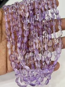 Cuentas de forma ovalada de 8x10mm facetadas de cuarzo sombreado Natural AAA, hebra de 14 pulgadas para hacer joyas, cuentas de piedra - Product Image 2