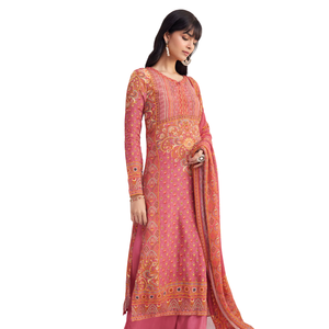 Abito rosa stampato in crêpe Palazo con Georgette Dupatta all'ingrosso donna abbigliamento etnico OEM fornitore di fabbrica vestito personalizzato - Product Image 2