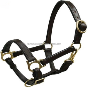Cabestro de caballo de cuero con herrajes de latón disponible en cuero genuino negro o marrón y Halter de Carreras de Caballos hecho a mano de tamaños personalizados - Product Image 1