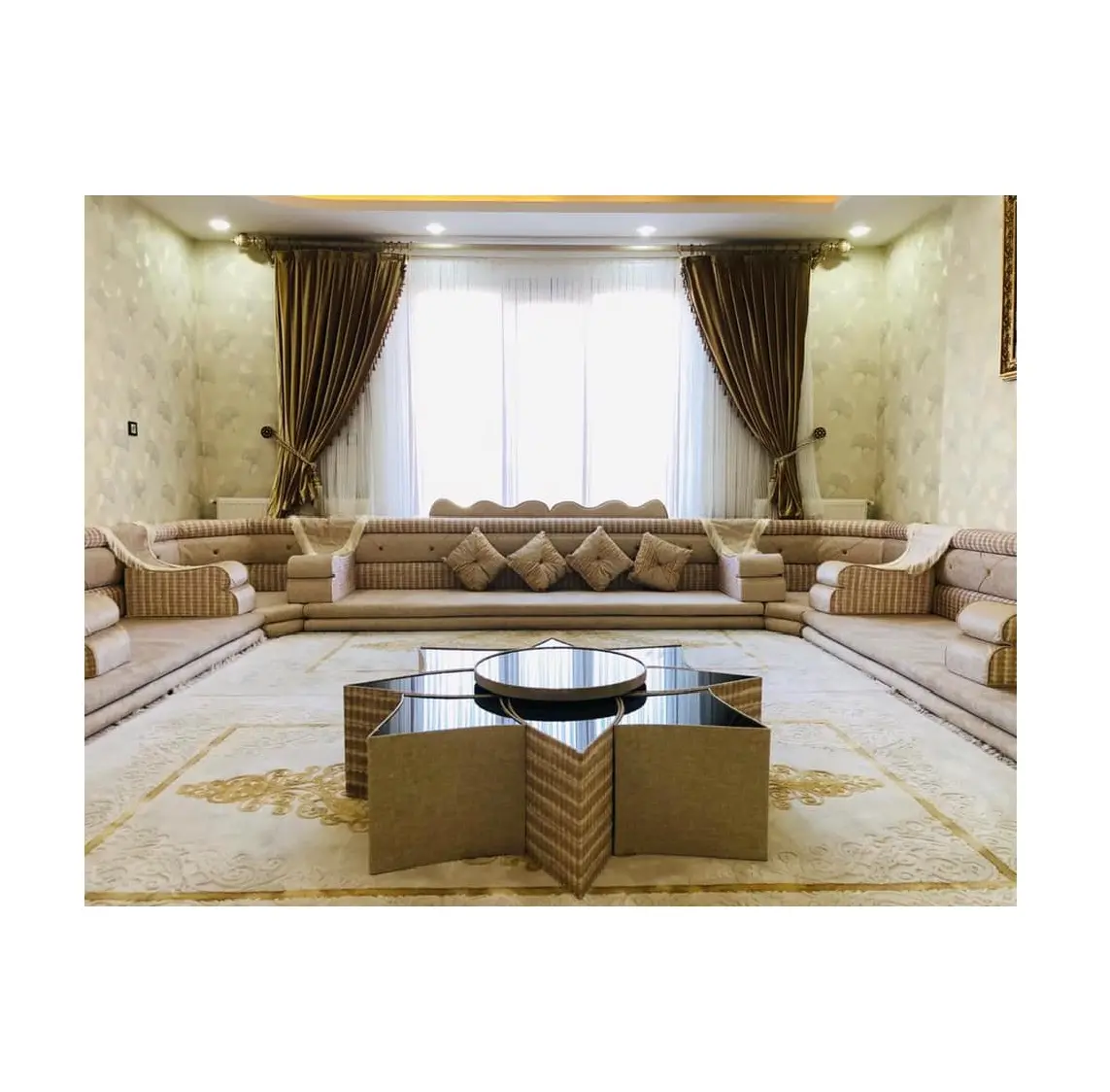 Ottoman estilo sofá árabe matrimónio oriental andar | sentado altura 15cm | sofá + tapete de lã + cortina + conjunto de mesa cheio