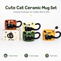 Ensemble de tasses à café en céramique empilables, personnalisables, en relief 3D, dessin animé créatif, cadeau, tasse à café en céramique, forme d'animal mignon